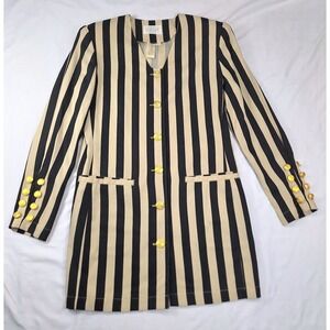 Vintage Apart Blazer Striped Dark Navy Tan Gold Rayon Linen-Blend Size 4